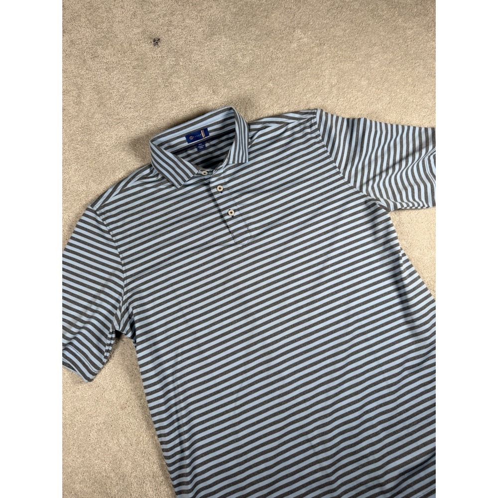 Stitch Golf Mens Navy Blue Striped Performance Stretch Polo Shirt S/S Size M/L